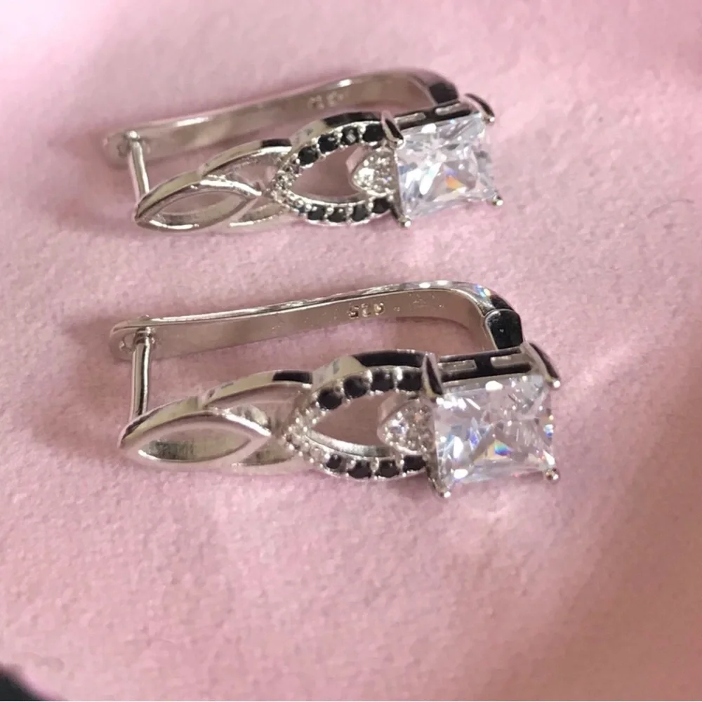 Sterling Silver Cubic Zirconia Earrings with Black Accents